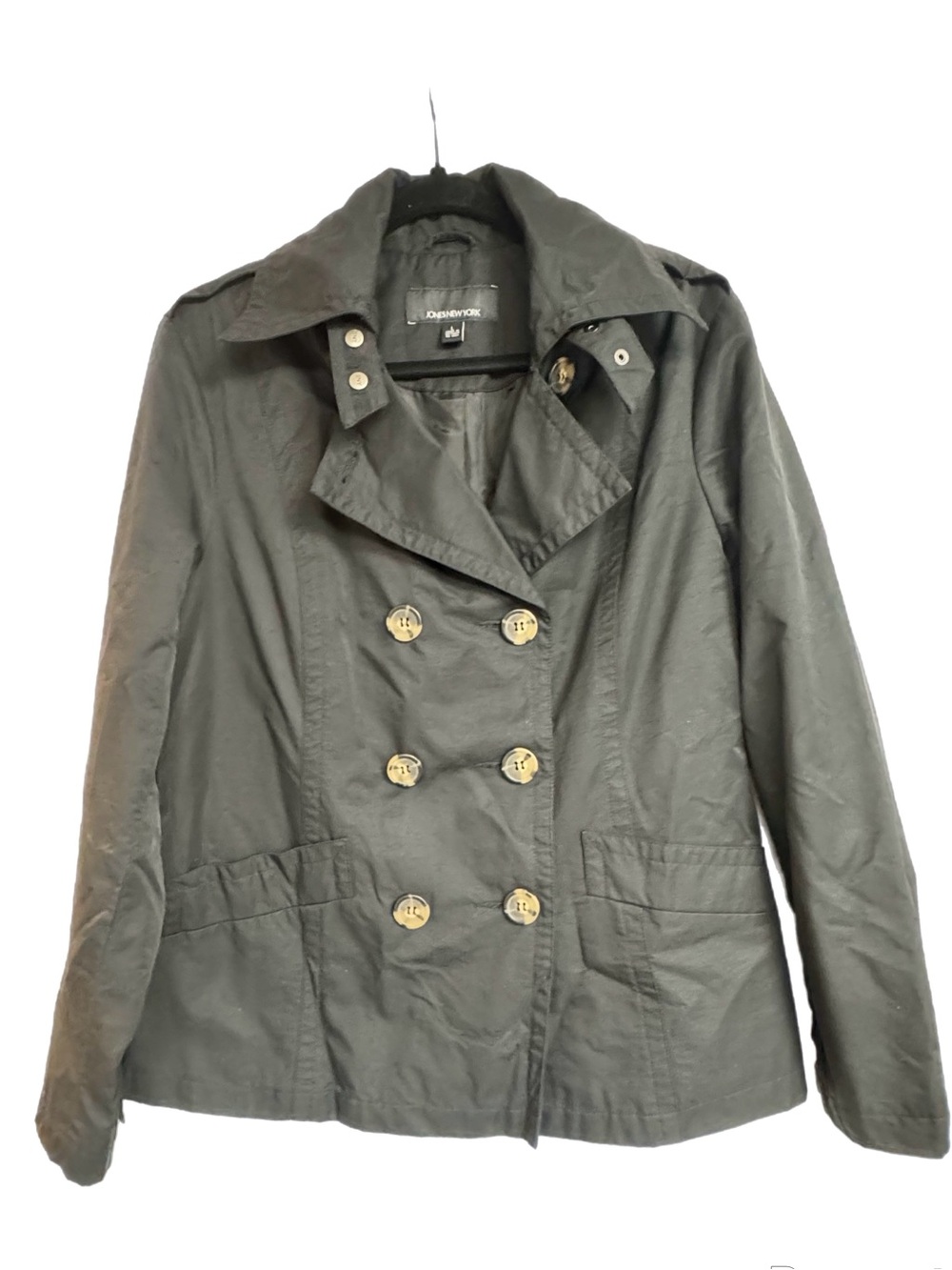 Jones New York Black Double-Breasted Trench Coat Women’s Large